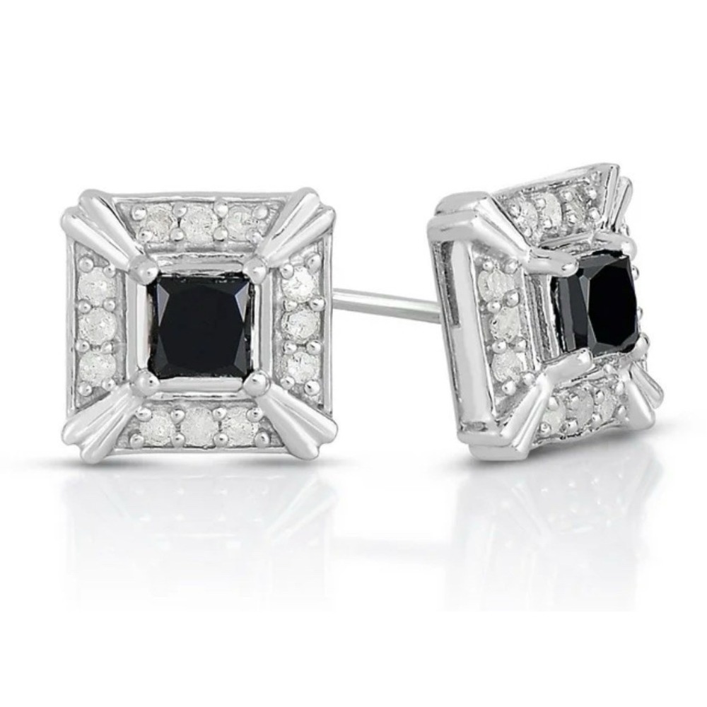 Natalia Drake 1 Cttw Princess Cut Black Diamond Earrings 925 Sterling Silver